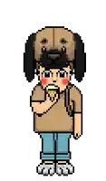 a pixel art drawing of a person wearing a dog hat and eating an ice cream cone