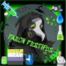 a picture of a plague doctor with the words " paeon pestiflius " on the bottom