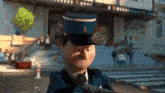 a cartoon of a police officer holding a piece of paper