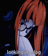 a picture of a girl with glasses and the words " looking at mlpg "