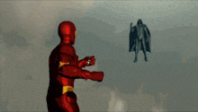 a cartoon of iron man standing in front of a sign that says ' stark ' on it