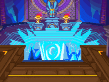 a pixel art drawing of a temple with the word wow in the center
