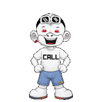 a cartoon character is wearing a white shirt with the word call on it