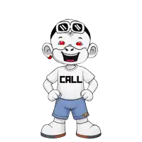 a cartoon character is wearing a white shirt with the word call on it