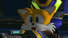 tails from sonic the hedgehog is looking at something in a video game