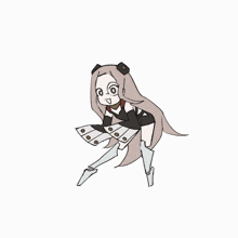 a cartoon drawing of a girl with long hair and arms