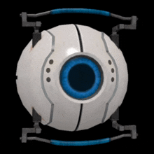 a white ball with a blue eye and a black background