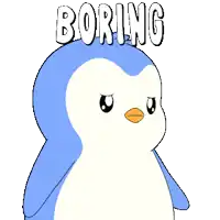 a penguin with a scarf around its neck and the word boring written above it