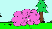 a cartoon drawing of a pink cloud with a very angry face .