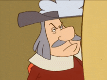 a cartoon character with a hat and a mustache looks angry