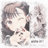 a picture of a girl with the words aishe irl on the bottom right