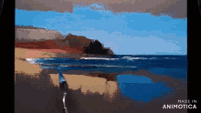 a painting of a beach is being made in animotica