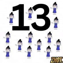 the number 13 is surrounded by a bunch of cartoon girls