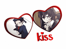a couple of hearts with a picture of a boy and the word kiss