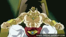 a gif of broly from dragon ball z sitting on a throne