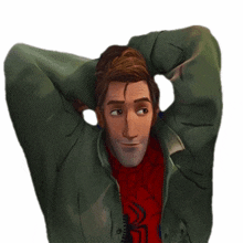 smiling peter b parker spider man spider man across the spider verse laying down