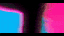 a blue and pink background with a black corner