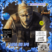 a picture of a man with bandages on his face and the words i hate my life on it
