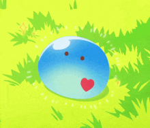 a blue blob with a red heart on its face