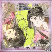 a picture of two anime girls with the words " the lovers " on it