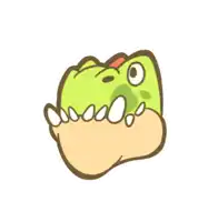 a cartoon drawing of a frog with its mouth open and sharp teeth