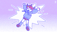a cartoon drawing of a blue monster with a lightning bolt on its face