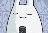 a cartoon drawing of a person with their eyes closed holding a trash can