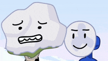 a cartoon character standing next to a tree with a face on it