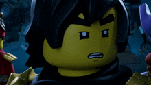 a close up of a lego character with a surprised expression