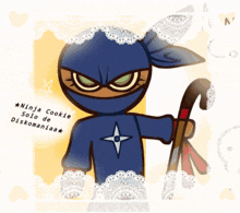 a picture of a ninja cookie is surrounded by lace and hearts