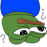 a cartoon of a green frog with a blue hat and a question mark .