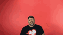 a man with his arms in the air with the word yay above him