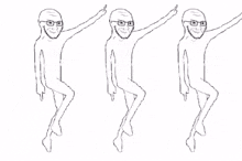 three drawings of a man with glasses are dancing together