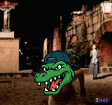a cartoon of a crocodile wearing a hat with the word 3look on the bottom