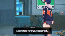 a screenshot of a video game that says trash can on it