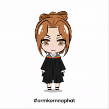 a cartoon of a woman in a graduation gown with the hashtag #ormkornnaphat