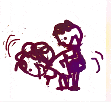 a drawing of a man standing next to a woman with a purple background
