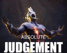 a poster for absolute judgement shows a man with a heart in his chest