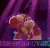 donkey kong is dancing in front of a purple background
