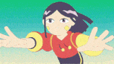 a cartoon of a girl in a red shirt with yellow sleeves