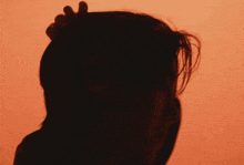 a silhouette of a person holding their hair