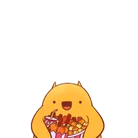 a cartoon of a cat with the word hello surrounded by food items