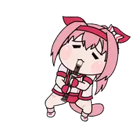 a cartoon girl with pink hair is playing a flute