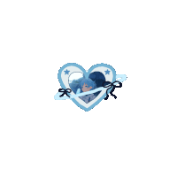a blue and white heart with a picture of a girl inside of it