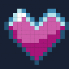 a pixel art of a pink and blue heart on a black background