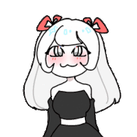 a drawing of a girl with long white hair and a bow in her hair