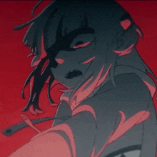 a drawing of a girl with long hair and red eyes