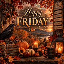 a poster that says happy friday with a crow