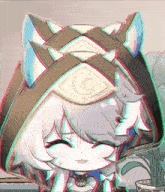 a cartoon drawing of a girl wearing a cat hood with a letter c on it