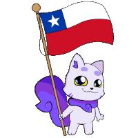 a cartoon drawing of a cat holding a flag